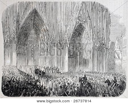 Düşes Stephanie Baden Strazburg Katedrali'ne, cenaze töreni antik çizimi. Ori