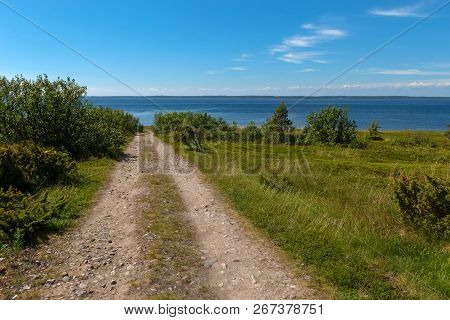 Rural Road - The Gauge Goes Along The White Sea On Anzersky Island