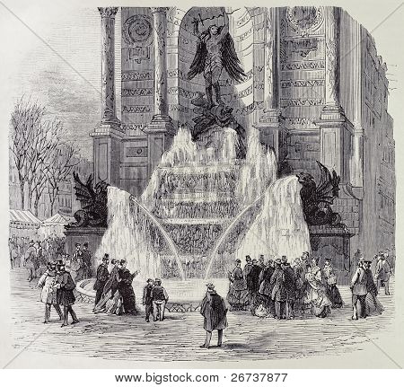Antica illustrazione di acqua congelata nella fontana di Saint Michel, Parigi. Dal disegno del prevosto, publi