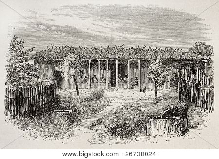 Antica illustrazione di un tembe (casa araba) in Kaseh (oggi Tabora), Tanzania. Creato da Grant, pub