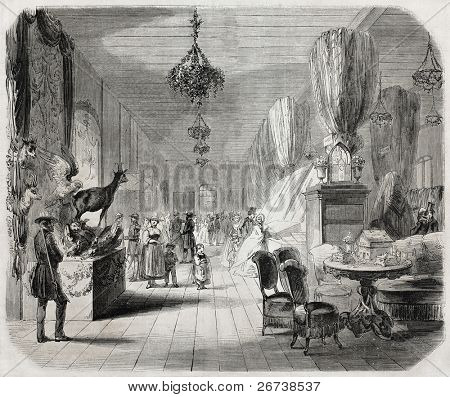 Old illustration of Swiss industry exposition, Berne. Created by Godefroy-Durand after Moritz, published on L'Illustration Journal Universel, Paris, 1857