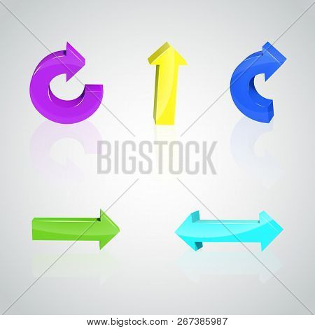 Set Of Color Arrows. Threedimensional. Vector Illustration. The Reflection From The Surface.