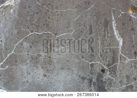 Texture Of Grey Granite Plate With Cracked Surface. Background Pattern.