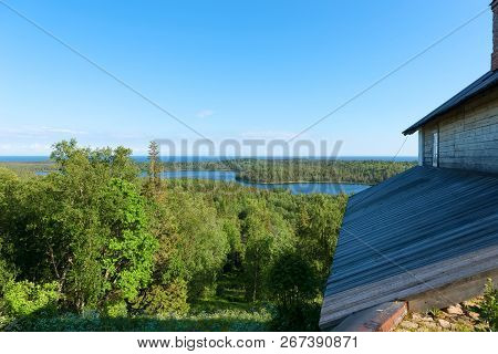 View Of The Island Of Anzersky, Monastery Building, And The White Sea From Mount Calvary On Anzersky