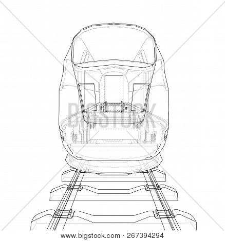 Modern Speed Train Concept. Vector Rendering Of 3d. Wire-frame Style