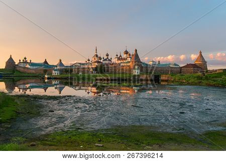 View On Solovetsky Monastery From The Bay Of Well-being, Russia. Solovetsky Monastery Is On The Unes
