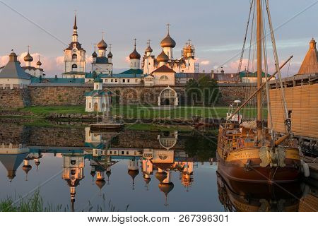 Island Solovki, Russia - June 26, 2018: The Yacht 