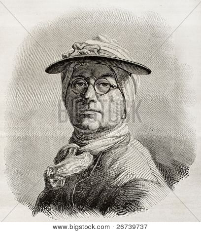 alte eingraviert Selbstporträt von Jean Baptiste Simenon Chardin, französischer Maler. Erstellen von Bocourt nach