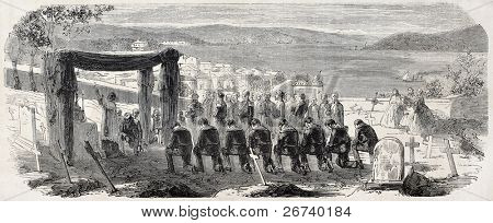 Old illustration of commemorative ceremony. Created by Godefroy-Durand after Grandchamp, published on L'Illustration, Journal Universel, Paris, 1857