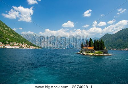 Saint George Benedictian Monastery And Church On St. George Island Ostrvo Sveti Dorde In Boka Kotor 