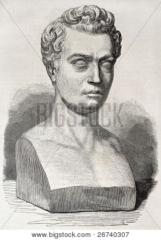 Gamle illustration af marmor buste af Jean-Baptiste Gustave Planche, fransk kunst- og litteraturkritiker. CR