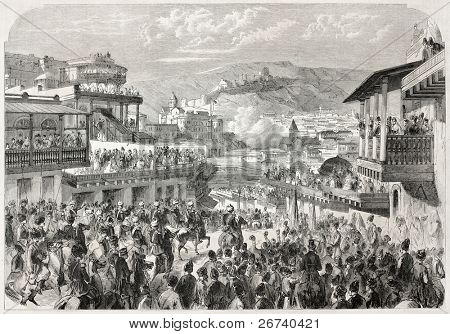 Prince Alexander Bariatinsky, Russian emperor lieutenant, entering in Tblisi. Created by Godefroy-Durand, after sketch of Blanchard, published on L'Illustration, Journal Universel, Paris, 1857