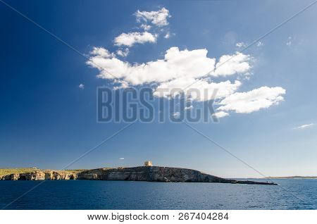 Tower Bastioned On Island Comino In Mediterranean Sea, Malta