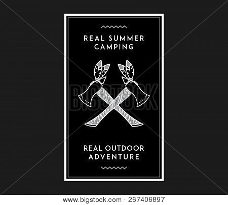 Outdoor Summer Camp White On Black Is A Vector Illustration About Adventure And Exploration