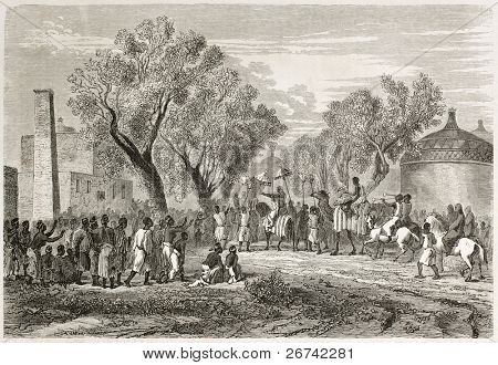 Sultán Baguirmi vstupu v Massenya, staré ilustrace. Vytvořil Rouargue po Barth, odrážek aplikace Publisher