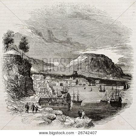 Bergen gamle se, Norge. Af uidentificerede forfatteren, udgivet på Magasin Pittoresque, Paris, 1840