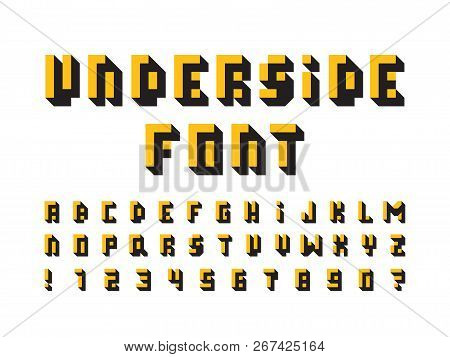 Underside Font. Vector Alphabet Letters And Numbers. Typeface Design.