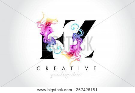 Fz Vibrant Creative Leter Logo Design With Colorful Smoke Ink Flowing Vector Illustration.