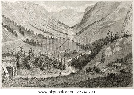 Vestfjord doliny stary widok, Norwegia. Stworzony przez Dore po Riant, opublikowane na Le Tour du Monde, Paryż
