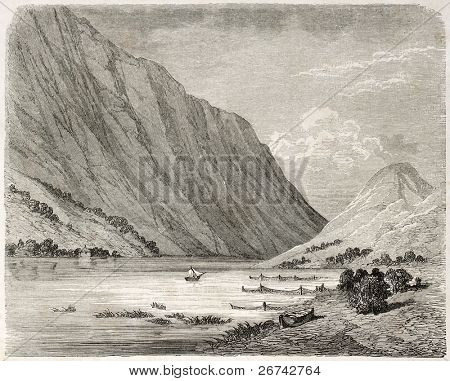 Bandak jezioro stary widok, Norwegia. Stworzony przez Dore po Riant, opublikowane na Le Tour du Monde, Paryż, 186