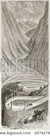Stalheim droga stary widok, Norwegia. Stworzony przez Dore po Riant, opublikowane na Le Tour du Monde, Paryż, 1