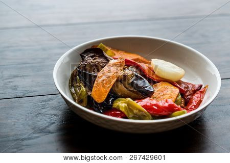 Turkish Food Style Fried Vegetables, Red Pepper, Aubergine, Carrot, Hot Pepper And Onions / Sebze Ki