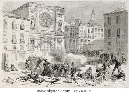 Kadın (Giuseppina Bolognari) shoting topu Catania kentsel savaş, eski illüstrasyon sırasında. Oluşturulan b