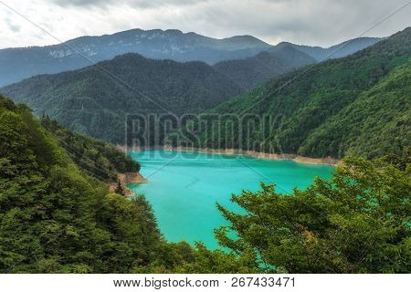 Inguri Water Reservoir With Vibrant Blue Water