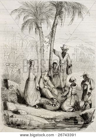 Antillean illustrazione di vecchie persone. Creato da Radiguet, pubblicato su Magasin pittoresque, Parigi, 184
