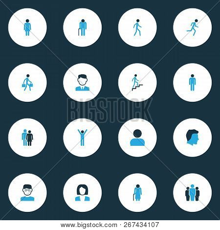 Person Icons Colored Set With Smart Man, Greybeard, Businessman And Other Clever Elements. Isolated 