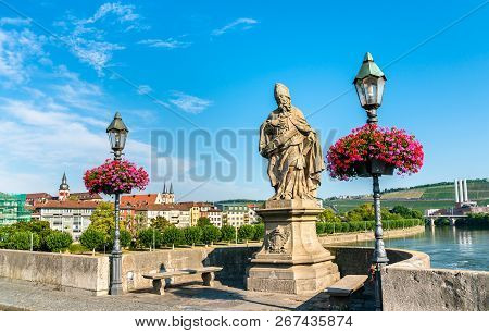 St. Frederick Of Utrecht On Alte Mainbrucke, The Old Bridge Across The Main River In Wurzburg - Bava