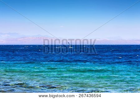 Windsurfing In Red Sea, Dahab, Egypt. Scenic View Of Blue Water