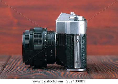 Moscow, Russia, April 20, 2017. The Old Soviet 35 Mm Slr Camera Zenit B, Released 1969.