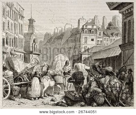 Les Halles eski görünümü, Paris. 1842 Magasin Pittoresque, Paris, Yayınlanan Girardet tarafından oluşturulmuş