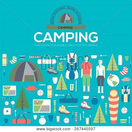 Camping Equipment Set  Infographics Template Concept. Icons For Your Product Or Design, Web And Mobi