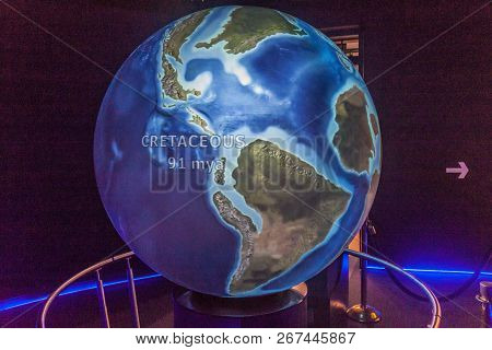 Panama City, Panama - May 27, 2016: Earths Geological History Model In Museo Del Canal Interoceanico