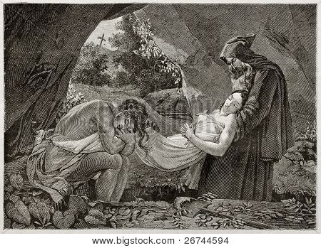 Atala sepoltura antica illustrazione, creato da Girardet dopo foto di Girodet conservato nel Museo del Louvre. P