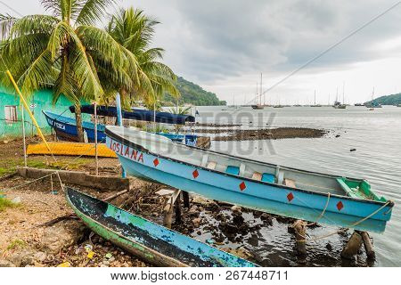 Portobelo, Panama  - May 28, 2016: Fishing Boats In Portobelo Village Panama
