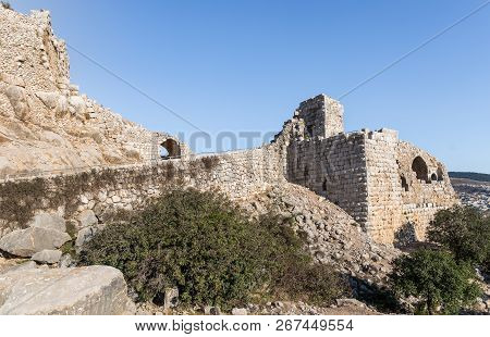 The Destroyed Corner Tower Of Nimrod Fortress Located In Upper Galilee In Northern Israel On The Bor