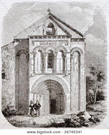 Saint-Pierre kerk oude opvatting, Loupiac, Frankrijk. Gemaakt door Drouyn en Montigneul, gepubliceerd op Magasi