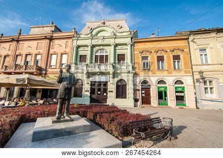 Novi Sad, Serbia. November - 05. 2018. Monument And Old Serbian Architecture In Dunavska (danube) St