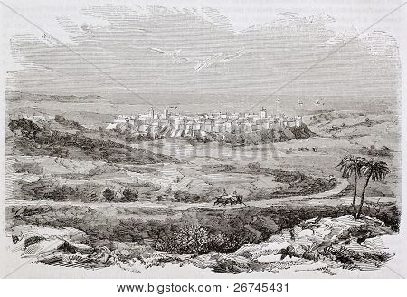 Vista vecchio di Mostaganem, Algeria. Creato da Yung, pubblicato su Magasin Pittoresque, Parigi, 1844