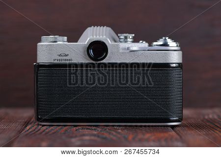 Moscow, Russia, April 20, 2017. The Old Soviet 35 Mm Slr Camera Kristall, Released1962.