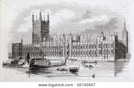 Westminster palác starý pohled, Londýn, neznámý autor, zveřejněný Magasin Pittoresque, Paříž