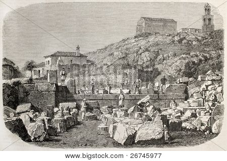 ELEUSINA archeologické vykopávky staré pohled. Vytvořil Freeman a Lavielle, zveřejněné na L'Illustr