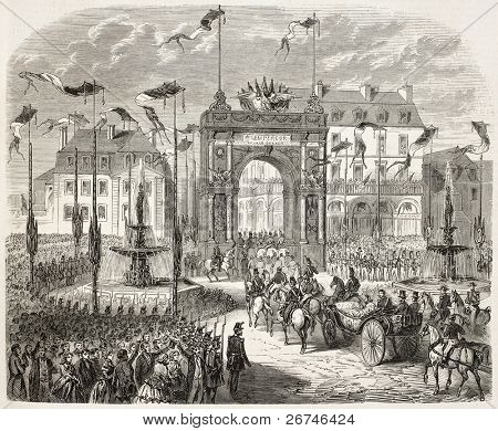 Napoleon III ve Caen İmparatoriçe Eugenie varış. Gaildrau, L'Illustration Yayınlanan tarafından oluşturulan, 