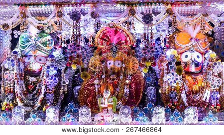 Jagannath With His Sister Sudhadra And His Elder Brother Balabhadra, Beautiful Decorated With Full O