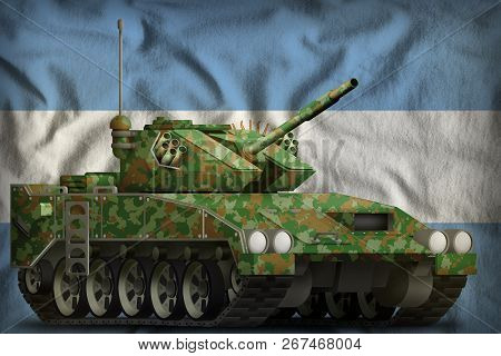 Light Tank Apc With Summer Camouflage On The Argentina Flag Background. 3d Illustration