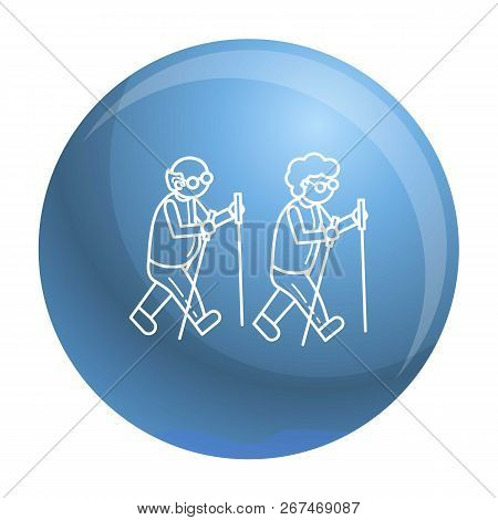 Old Person At Scandinav Walk Concept Background. Outline Old Person At Scandinav Walk Vector Concept