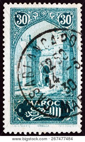 French Morocco - Circa 1927: A Stamp Printed In French Morocco Shows City Gate, Chella, Circa 1927
